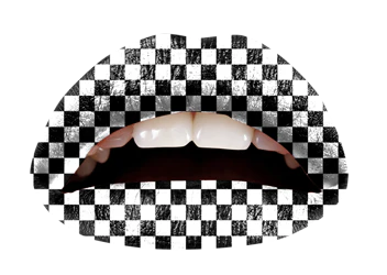 Black & White Checkered Violent Lips (3 Lip Tattoo Sets) - Image 2