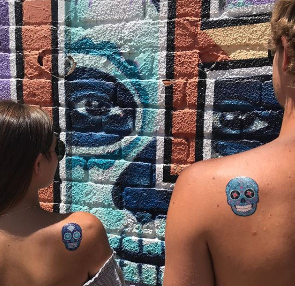 Blue Jewel Skulls Day of the Dead Tattoo - Image 3