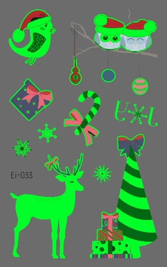 Christmas Bird and Reindeer Glow Temporary Tattoo - Image 2