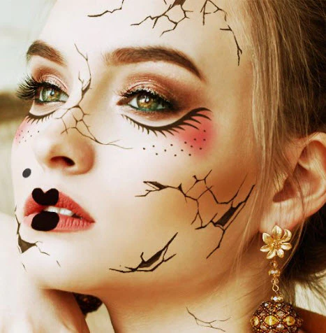 Cracked Doll Face Costume Tattoo - Image 3