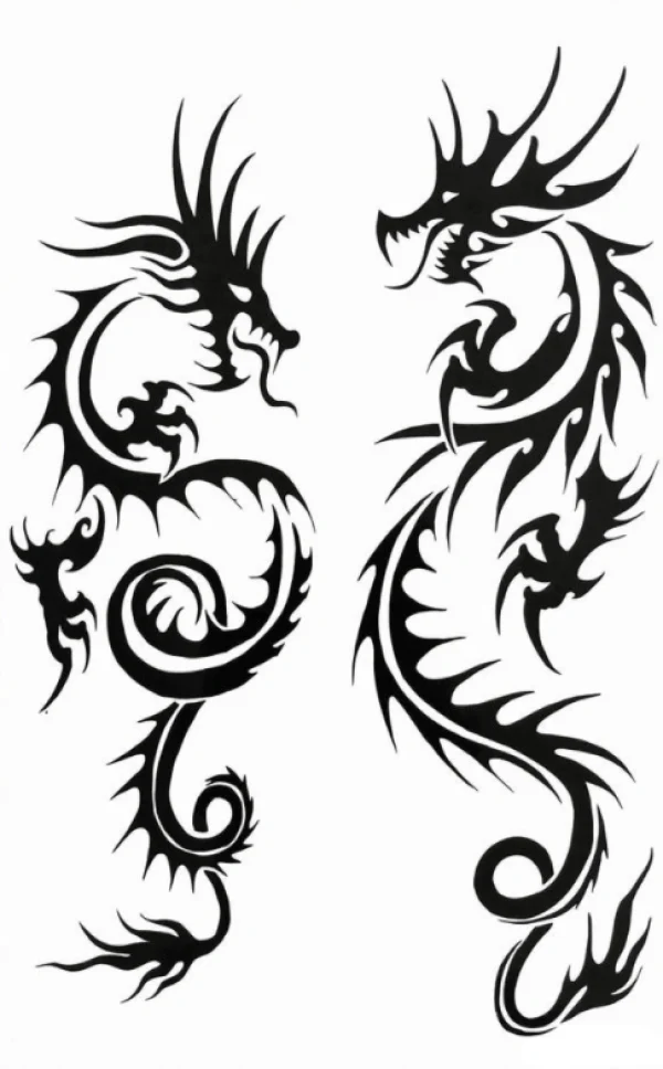 Duo Black Tribal Dragons Temporary Tattoo - Image 2