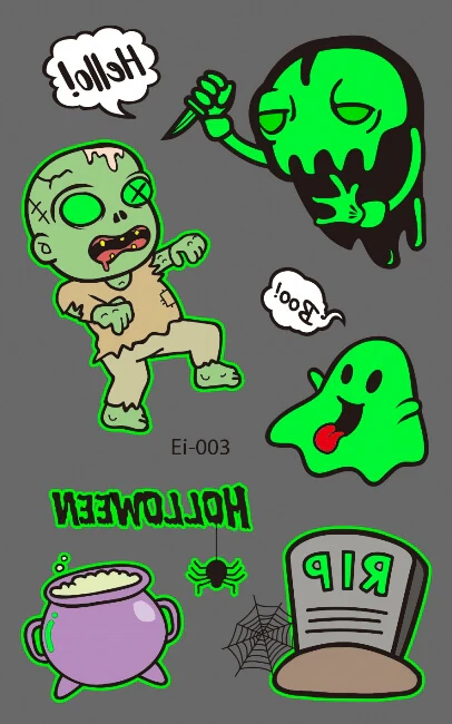 Freaky Ghost & Doll glow in the dark Halloween fake tattoo