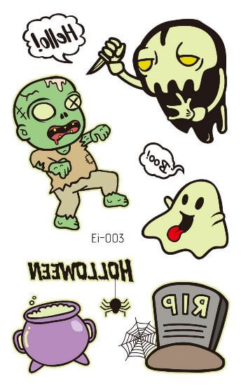 Freaky Ghost & Doll glow in the dark Halloween fake tattoo - Image 2