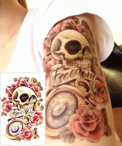 Freedom Skull & Roses Sleeve Tattoo - Image 2