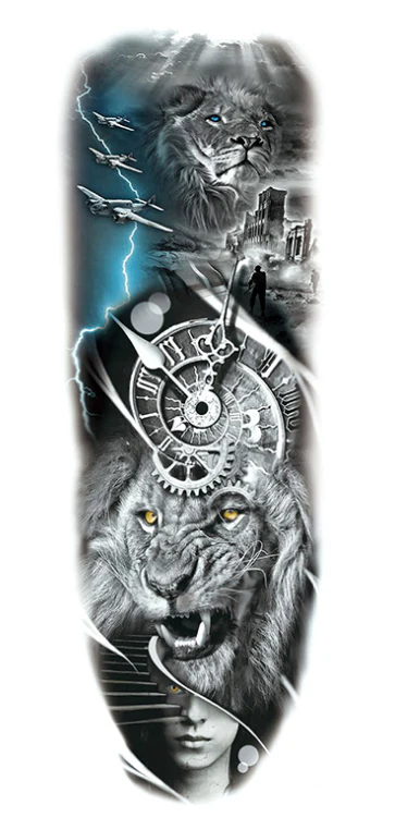 Full Sleeve Arm/Leg Tattoo Lion Clock