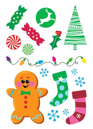 Glitter Gingerbread Christmas Fake Tattoos (16 Tattoos)
