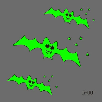 Glow in the Dark Bats with Stars False Halloween Tattoo