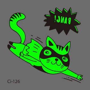 Glow in the Dark Flying Cat temporary tattoo Halloween