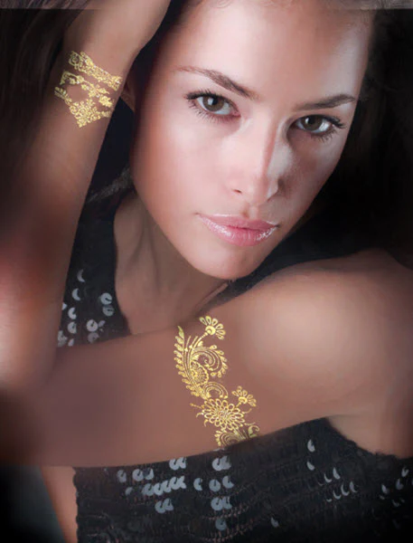 Golden Henna Flowers Tattoos - Image 2
