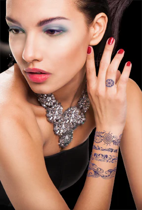 Indigo Henna Flower Tattoos (3 Tattoos) - Image 2