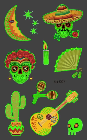Mexico Glow in the Dark Halloween Fake Tattoo