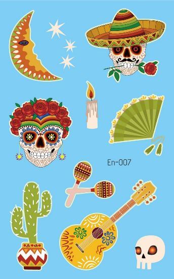 Mexico Glow in the Dark Halloween Fake Tattoo - Image 2