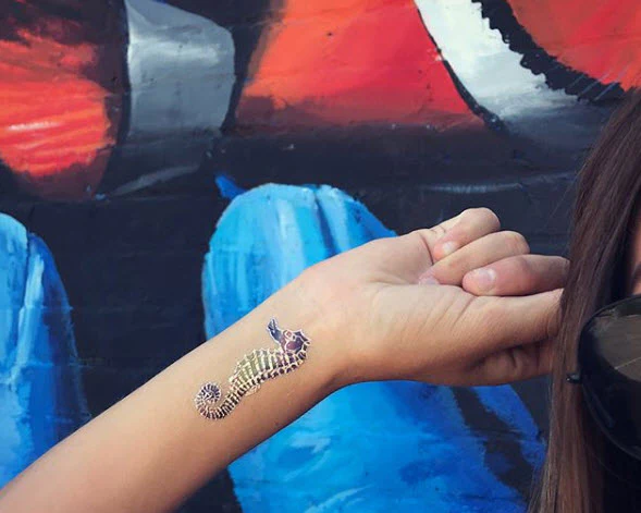 Multicolor Metallic Seahorse  Tattoo - Image 3