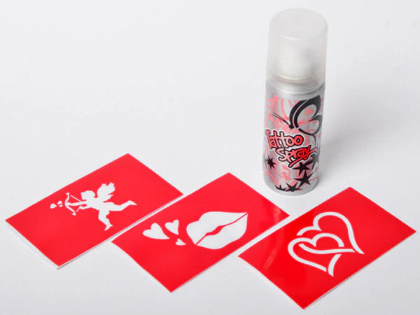 Passionate Kiss Red Temporary Tattoo Spray 50 ml + 3 Stencils - Image 4
