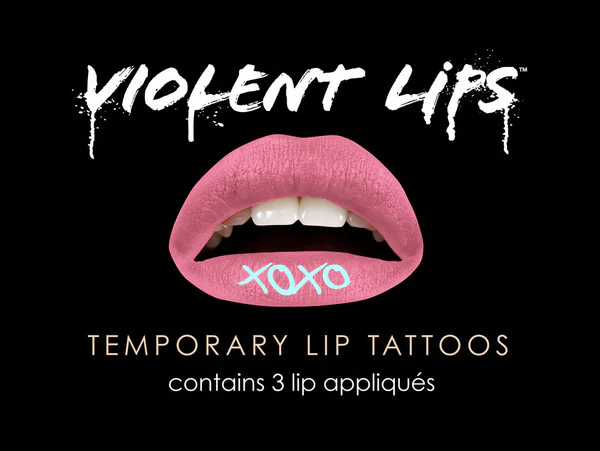 Pink "XOXO" Violent Lips (3 Lip Tattoo Sets)