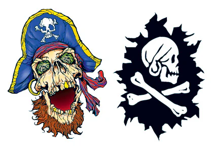 Pirate Skull & Flag Glow In The Dark Tattoos