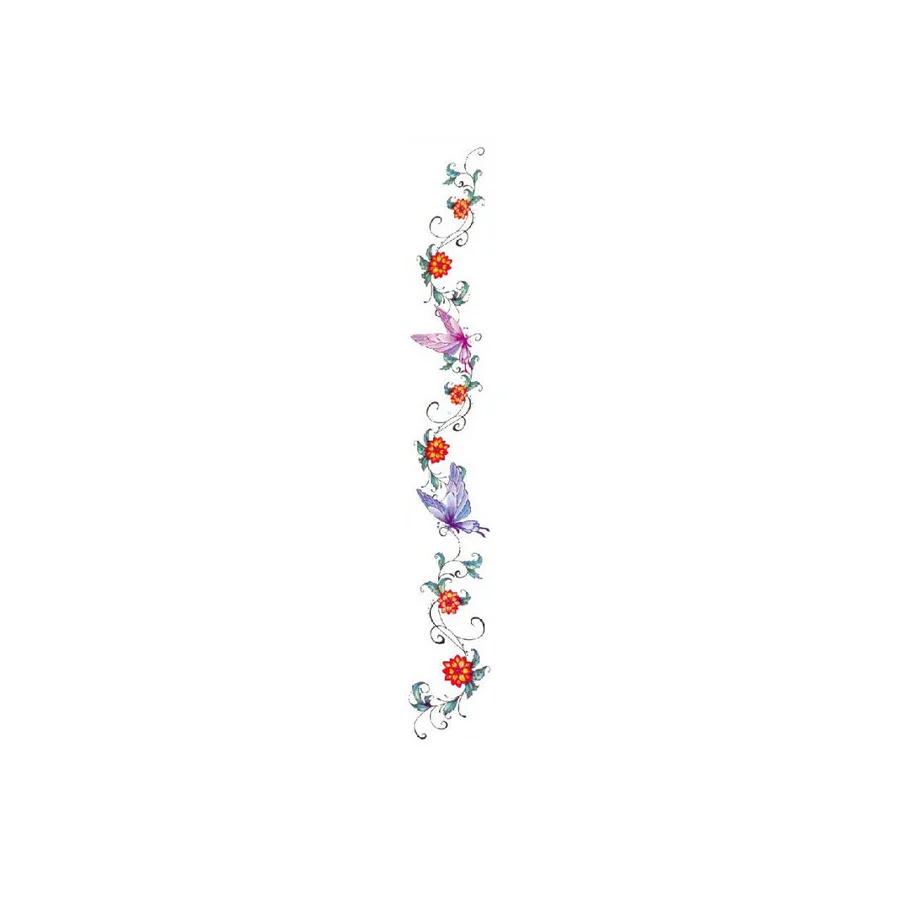 Purple and Blue Butterflies with Orange Flowers Long Body Tattoo