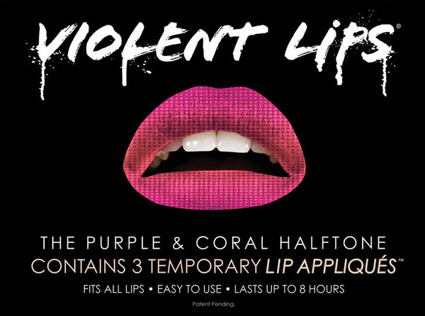 Purple & Coral Halftone Violent Lips (3 Lip Tattoo Sets)
