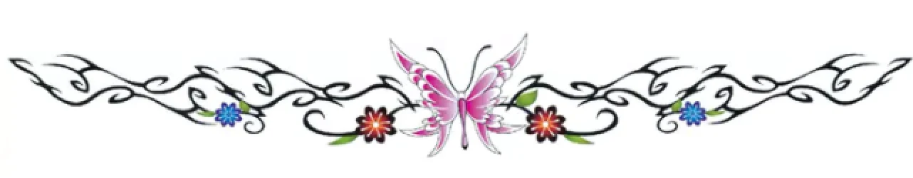 Purple Elegant Butterfly with Flowers Long Body Tattoo
