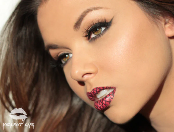 Red Fishnet Violent Lips (3 Lip Tattoo Sets) - Image 2