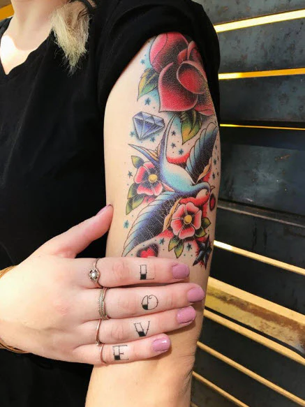 Rose And Swallow Sleeve Tattoo - Image 5
