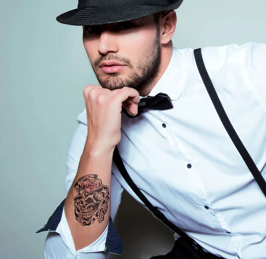 Rose Hat Skull Tattoo
