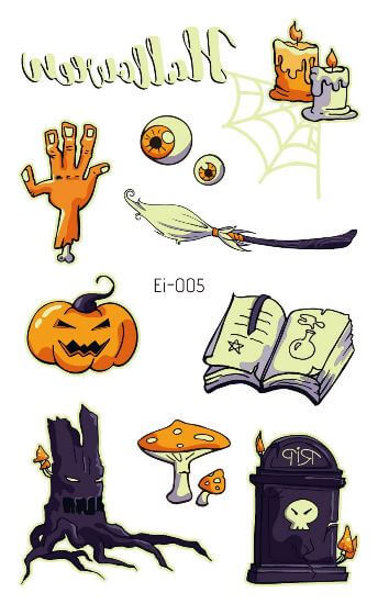 Scary Pumpkin & Tree glow in the dark Halloween ephemeral tattoo - Image 2