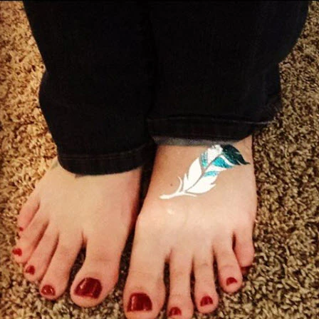 Silver & Teal Feather Prismfoil Tattoo - Image 4