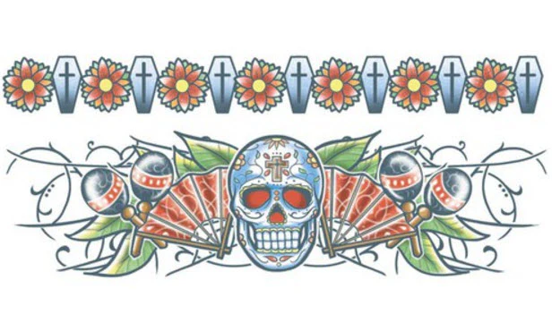 Skull - Day Of The Dead Body Bands (2 Tattoos)