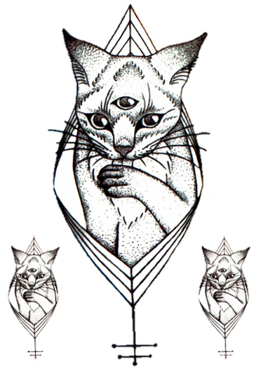 Spiritual Cat Tattoo (3 Tattoos)