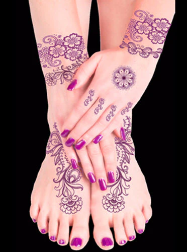 Violet Floral Henna Tattoos (13 Tattoos) - Image 4