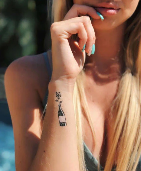 Wine Bottle With Rose Tattoo - Image 3
